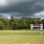 teenage boys playing cricket