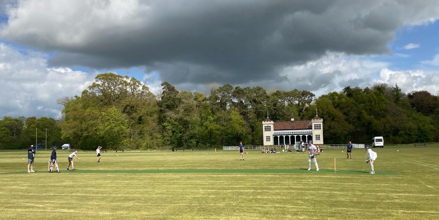 teenage boys playing cricket