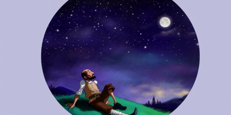 animation of a man looking up and gazing at the stars